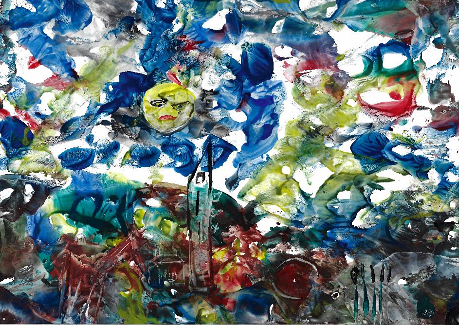 Peinture � la cire de Catherine R�ault-Crosnier illustrant le po�me La Nuit de novembre de Maurice Rollinat.