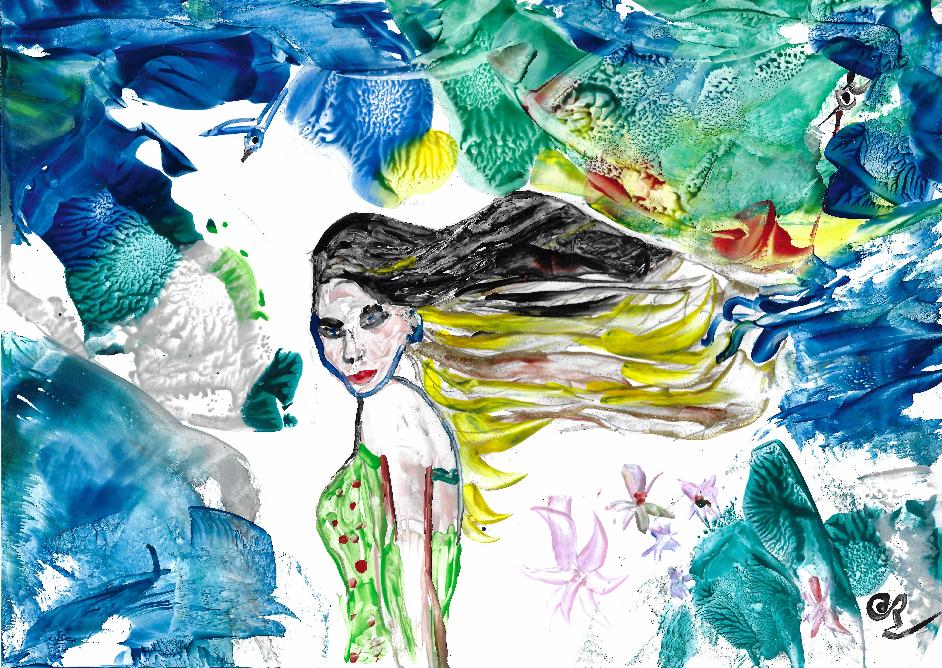 Peinture � la cire de Catherine R�ault-Crosnier illustrant le po�me Les Cheveux de Maurice Rollinat.