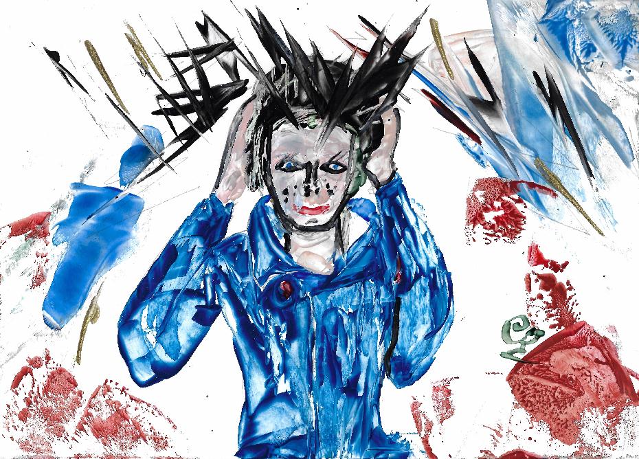 Peinture � la cire de Catherine R�ault-Crosnier illustrant le po�me La C�phalalgie de Maurice Rollinat.