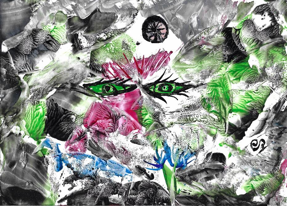 Peinture � la cire de Catherine R�ault-Crosnier illustrant le po�me Les Yeux morts de Maurice Rollinat.