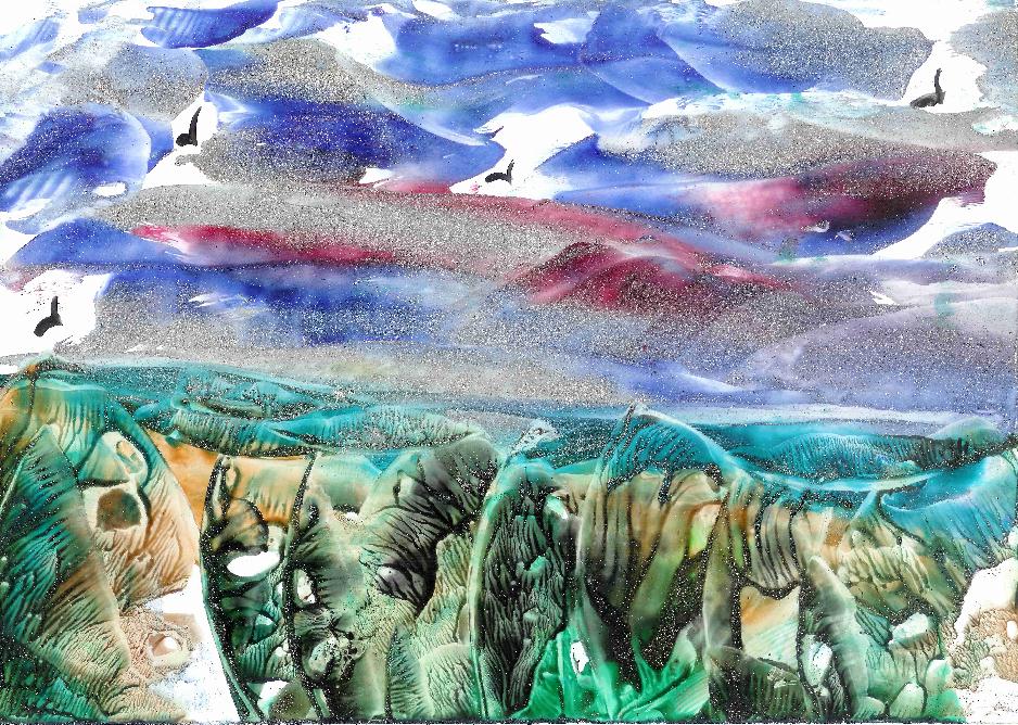 Peinture � la cire de Catherine R�ault-Crosnier illustrant le po�me Les Arbres de Maurice Rollinat.