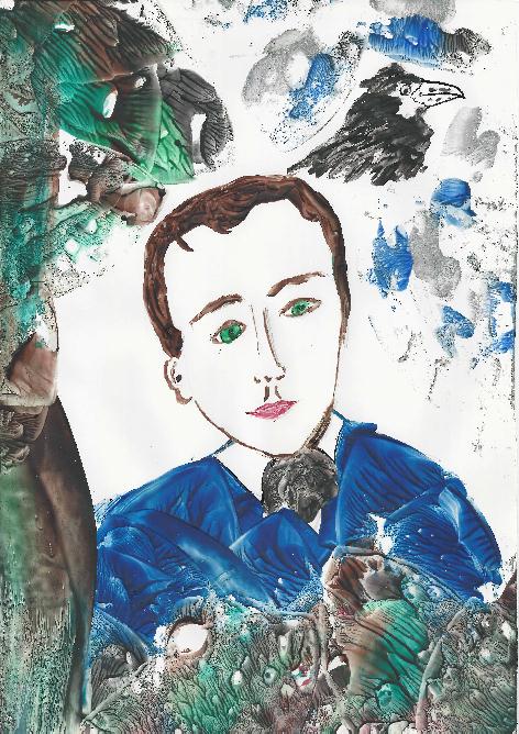 Peinture � la cire de Catherine R�ault-Crosnier illustrant le po�me Edgar Poe de Maurice Rollinat.