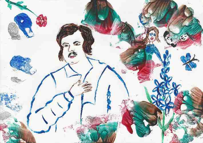 Peinture à la cire de Catherine Réault-Crosnier illustrant le poème Balzac de Maurice Rollinat.