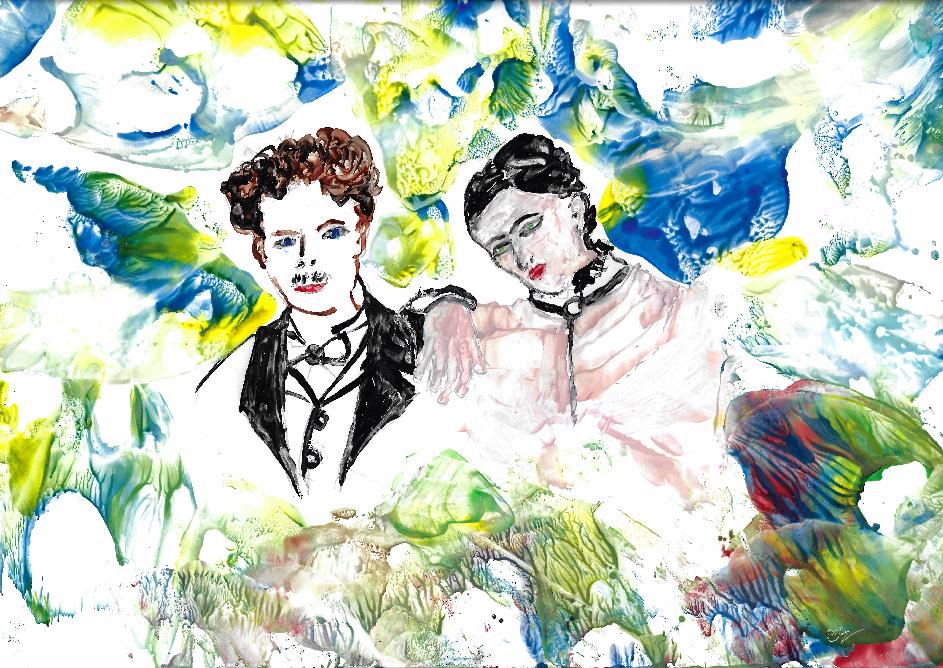 Portraits de Maurice Rollinat et Marie S�rullaz en peinture � la cire par Catherine R�ault-Crosnier.