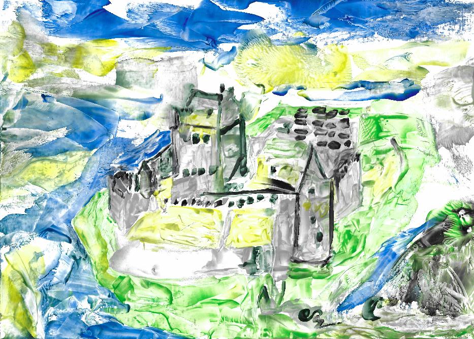 Peinture � la cire de Catherine R�ault-Crosnier illustrant le po�me Plaintes de Marie Stuart dans sa prison de Loch-Leven de Maurice Rollinat.