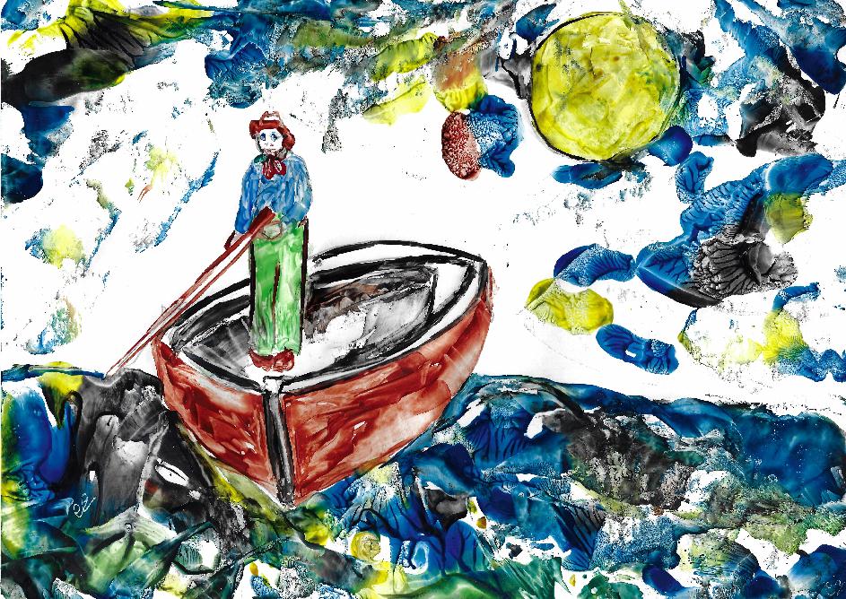 Peinture  la cire de Catherine Rault-Crosnier illustrant le pome Le vieux Pcheur de Maurice Rollinat.