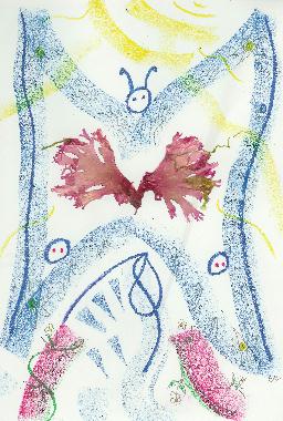 Pastel et collage d’algues roses de Bretagne de Catherine Réault-Crosnier intitulé Espoir de liberté.