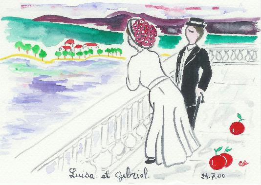Aquarelle de Catherine Réault-Crosnier intitulée Luisa et Gabriel.