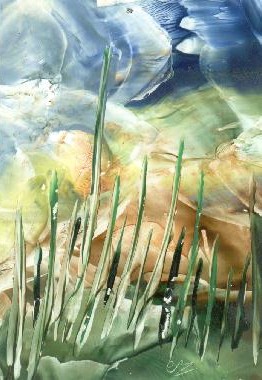 Peinture à la cire de Catherine Réault-Crosnier intitulée Les herbes.