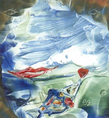 Peinture à la cire de Catherine Réault-Crosnier intitulée Sourire au poisson.