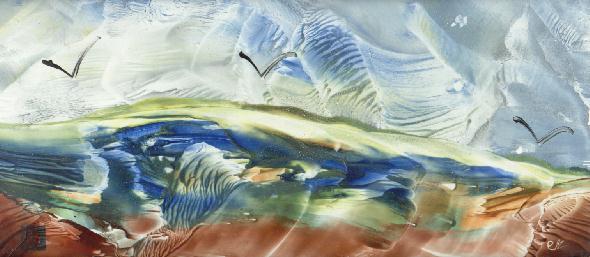 Peinture à la cire de Catherine Réault-Crosnier intitulée Caresse du vent sur la Loire.