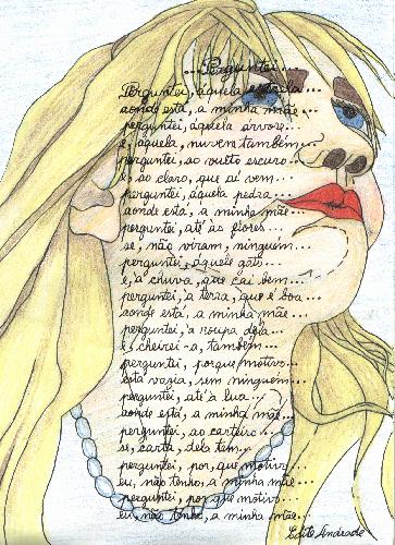 Poème illustré d'Edite Andrade exposé au Mur de poésie de Tours 2000.