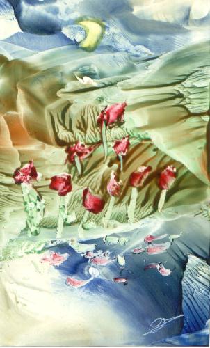 Peinture à la cire de Catherine RÉAULT-CROSNIER illustrant le poème REFLETS de Maurice MAETERLINCK.