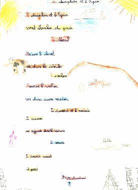 Poème LE DAUPHIN ET LE LAPIN d'Anne MARCHAND, exposé au Mur de poésie de Tours 2001.