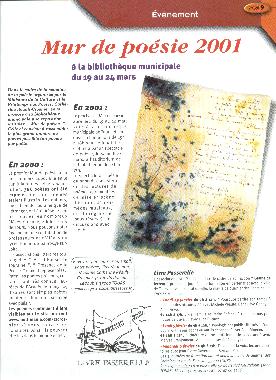 Article paru dans "Tours Cultures", magazine culturel de la ville de Tours, numéro 52, de janvier, février, mars 2001, page 9.