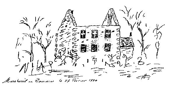Dessin d'Andr CHIARONI, illustrant son pome "Le vieux chteau mystrieux de Montreuil-en-Touraine".