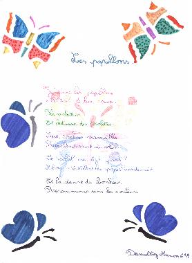 Dessin de Manon DESMULLIEZ, illustrant son poème "Les papillons"