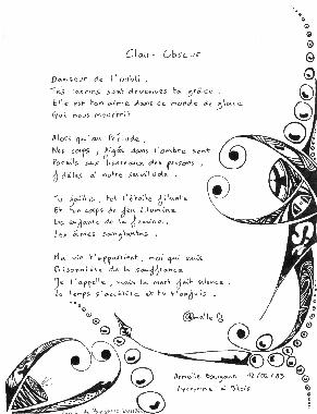 Dessin de Marjorie DOHOGNE illustrant le poème "CLAIR-OBSCUR" d'Armelle BOURGOUIN.