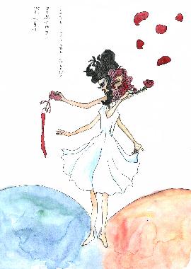 Dessin de Yumiko MORITA illustrant un poème de GOTOBA NO IN.