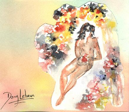 Aquarelle de Dany LEBRUN illustrant son poème "VERS LA FEMME SAUVAGE".