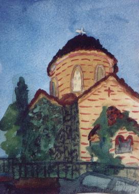 "Église", aquarelle de David KÜNZLER.