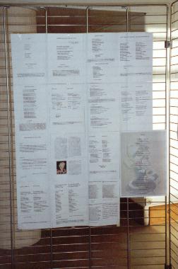 Panneau n° 2 des poètes de l'Union Mondiale des Écrivains Médecins, exposé au "Mur de poésie de Tours" 2002.