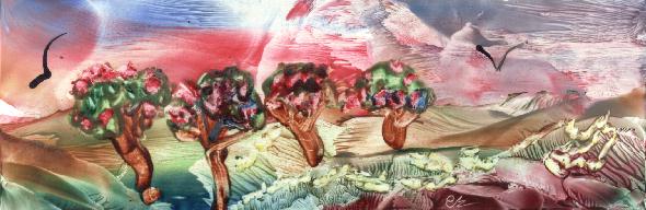 Peinture  la cire de Catherine RAULT-CROSNIER, illustrant le pome NE LES PRENDS PAS de CHE LAN VIEN.