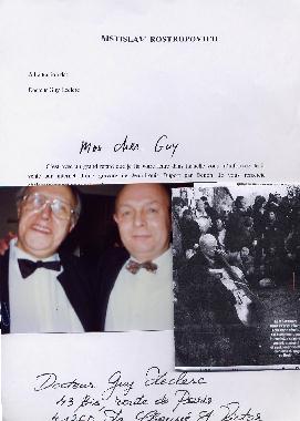 Lettre avec photographies illustrant le pome ROSTROPOVITCH, MON AMI, UN VIOLONCELLE en LIBERT de Guy LECLERC.