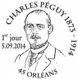 Tampon premier jour du timbre sur Charles Péguy émis par la Poste française en 2014.
